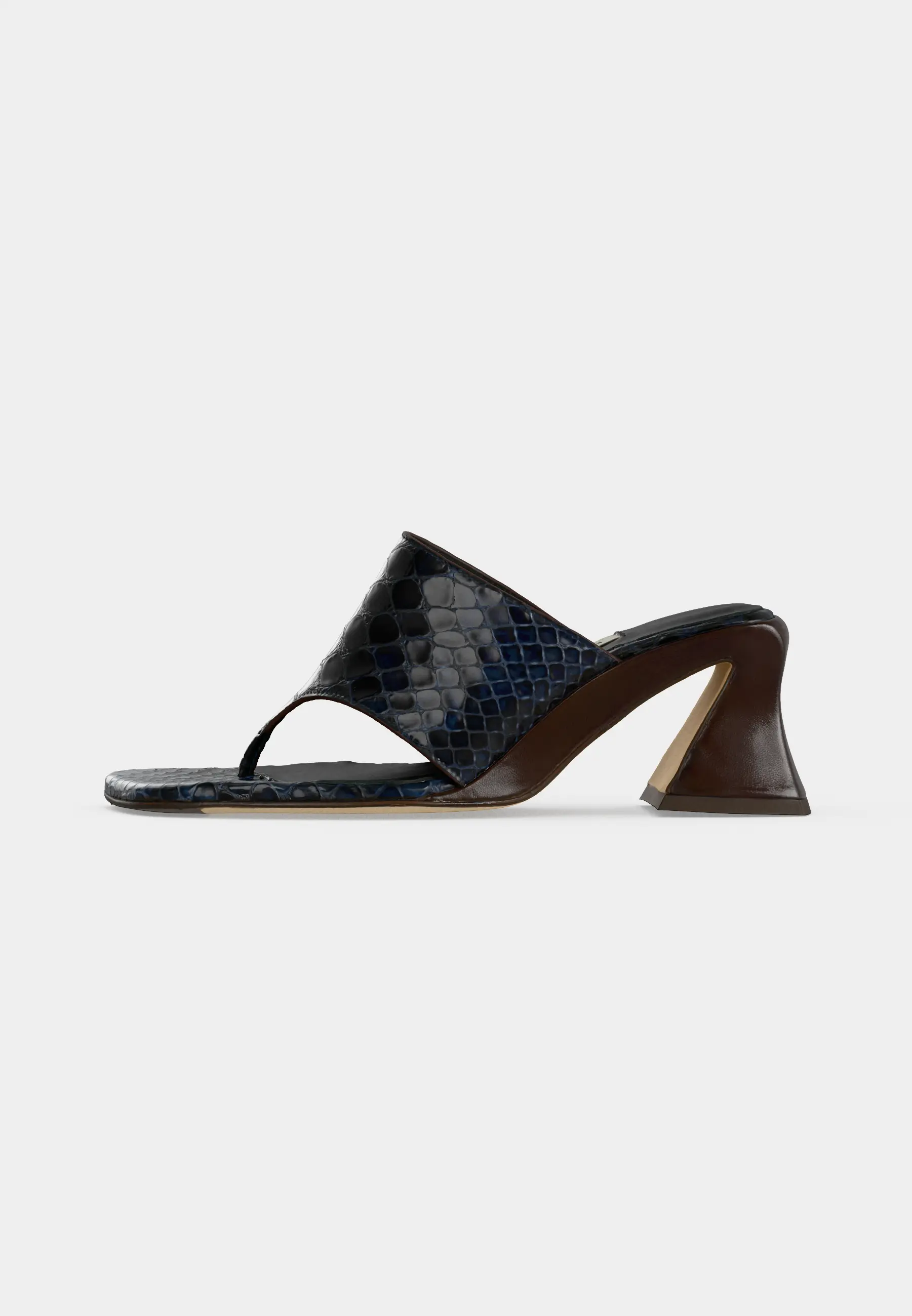 Ernie Navy Brown Snake Thonge Sandals